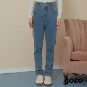 【gozo】➤設計腰頭彈性合身牛仔褲(藍色/深藍_M/L) | 女裝 顯瘦 休閒