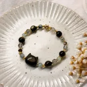 森林裡的小黑貓 小貓手鍊 金曜石手鍊 藍綠晶 黑雲母
