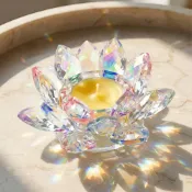 (店+)七彩水晶蓮花燭台 酥油燈座 加厚耐熱防裂 K9高透琉璃供佛燈座 居家佛堂供燈祈福 招財開運擺件