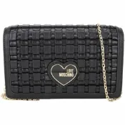 LOVE MOSCHINO 愛心字母編織皮革翻蓋鏈帶肩/斜背包(黑色)