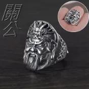 【關公戒指】可調式立體關聖帝君戒指關羽龍帽關公造型招財避邪威武霸氣十足銀色武財神關公飾品指環