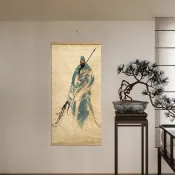 掛畫 裝飾畫 捲軸畫 背景畫 關聖帝君漢壽關羽關二爺 書房客廳茶室房間裝飾 豎版油畫布掛畫