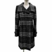 【DOKODEMO】全新 ◇ BURBERRY LONDON馬海毛絲綢混紡格紋雙排扣大衣，黑色/灰色，38 碼，日本製造，正品，女款。