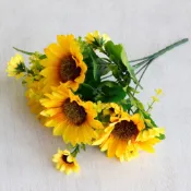 (台灣出貨)7叉向日葵仿真花/太陽花花束/太陽菊/葵花花束/雛菊/小菊/小菊花/仿真花/人造花/絹花/假花