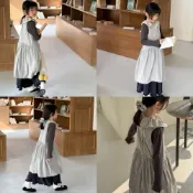 (店+)【Four littlegirls 四口甜】台灣現貨秋冬新款女童90-130 日系條紋背心裙背心洋裝