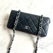 Chanel黑銀色魚子醬WOC 中古包 側背包 斜背包 皮夾 錢包 單肩包