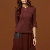 【古典美】08027緹花刺繡斜襟上衣(茶禪服/中國風/國服/漢服/手染服/棉麻/亞麻/天然纖維)
