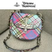 日本連線 Vivienne Westwood 薇薇安西太后 Sofia 銀色徽標 鎖扣格子 馬鞍包 斜挎包 單肩包 禮物