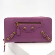 Balenciaga 253053 金釦小羊皮拉鍊長夾/錢包 紫粉色