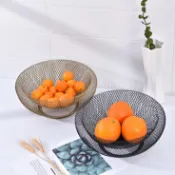 Modern Metal Fruit Basket Coffee Gold Wrought Iron Mesh Wire