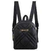 【MOSCHINO】LOVE MOSCHINO 金屬LOGO菱格紋厚尼龍後背包(黑)