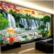 寓偉 月亮船【下殺工廠直銷】5D DIY手工鑽石畫 山水畫 鑽石貼畫 無框畫 流水生財裝飾客廳掛畫 居家風水發財牆壁裝飾
