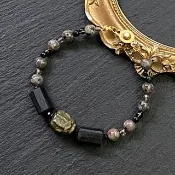 黑碧璽原石 黑曜石 茶晶 火焰石 黑尖晶 金曜石龍龜黃銅手鍊 客製