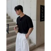 Mono 台灣現貨 亨利領 短袖T恤男 男裝 t恤 男 t恤短袖 男t恤 上衣短袖 韓系男裝 棉質 韓系 設計感 側開衩