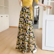 (店+)黃玫瑰半身裙女2026夏季碎花松緊腰魚尾裙莫奈花園時尚顯瘦中長裙 M-C  全店免運免稅
