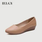 IELGY百搭尖頭淺口專業工作坡跟鞋