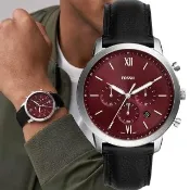 【FOSSIL】Neutra 醇厚雅仕三眼手錶黑色皮革錶帶(FS6016)