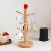 紅球櫸木瀝水杯架(置杯架 鑰匙架 木掛架 馬克杯架 廚房置物架 杯子收納架)