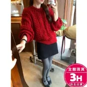 【梨卡】隔日到貨 女裝 毛衣 紅色 新年 聖誕 針織 長袖 復古麻花 粗針加厚毛衣 韓系上衣 ES398