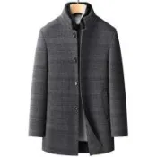 【米蘭精品】毛呢外套羊毛大衣-格紋立領羽絨內膽男外套2色74de29