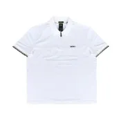 BOSS經典印花LOGO棉質Philix Pima拉鍊開口條紋短袖POLO衫(男/白)