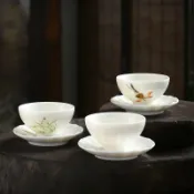 全球選品1館 生活百貨 羊脂玉荷香萬裡主人杯陶瓷品茗杯茶杯單杯個人專用高檔斗笠杯茶盞