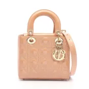 【DOKODEMO】【二手】迪奧 Lady Dior 小號兩用手提包，粉米色漆皮，Lady Dior 兩用托特包，小號，女士