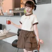 童裝 女童夏季套裝 洋氣短袖 兒童裝兩件套 女孩夏裝 大童衣服 短袖短褲套裝 夏天童裝套裝【不二雜貨】