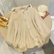 【ONEY 歐妮】★純色拉鍊華夫格連帽外套(女上衣/長袖/拉鍊外套)