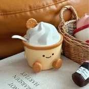 東升精品館 卡通可愛調味罐陶瓷辣椒罐廚房套裝帶勺調料罐帶蓋味精鹽罐收納盒