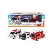 【KIDMATE】台灣好車隊-中英雙語3入救援組(小型警車 救護車 消防車 音樂 磨輪 玩具車 迷你救援組)
