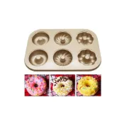 (店+)(烘焙好物市集) 嚴選現貨金色混花六連甜甜圈模 金色六連甜甜圈模 不沾6連甜甜圈模 圓形碳鋼甜甜圈烤盤 烤箱用 烘焙器具 不沾烤模 不沾塗層 烤盤 連模具 點心模 烘焙模具 蛋糕 西點 甜點 波堤 麵包 烘焙好物市集