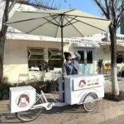 *德信好物*景區美食車移動餐車擺攤夜市商場小喫車戶外促銷實木紋三輪車現貨