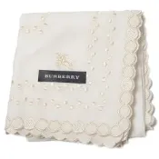 BURBERRY 米白蕾絲滾邊騎士刺繡刺繡 LOGO 圖騰帕領巾(48CM)