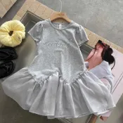 花灰色｜80761｜90｜100｜110｜香水娜娜｜2026春夏新款｜波浪荷葉擺洋裝｜香水娜娜童裝