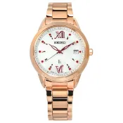 SEIKO 精工 / 限量款 LUKIA 太陽能 不鏽鋼手錶 銀白x鍍玫瑰金 / V147-0CL0K / 34mm
