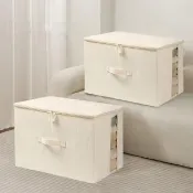 【ANTIAN】40L 棉麻透明視窗可折疊衣物收納箱 布藝防塵防潮整理箱 收納袋 45*35*25cm