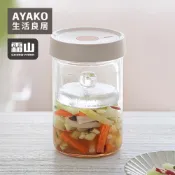 【日本霜山】一夜漬單向排氣玻璃醃漬罐(附玻璃重石)-1300ml 圓形玻璃瓶 醬菜瓶 醃製瓶 密封罐
