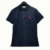 【BURBERRY 巴寶莉】8036248 素面戰馬衣服Logo短袖上衣Polo衫(深藍色)