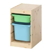 【IKEA 宜家家居】TROFAST 收納組合附收納盒, 染白松木 淺綠色/淺藍色, 32x44x53 公分