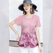 [KEITH-WILL]韓國空運涼感夏日海灘三宅風格褶皺上衣(碎花/小香風/渡假/法式/通勤)