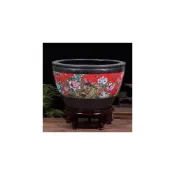 (店+)景德镇陶瓷金鱼缸大号红色睡莲盆荷花缸乌龟缸落地大水缸客厅摆件