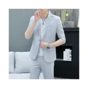 (店+)七分袖西服套裝男士夏季外套中袖薄款小西裝短袖休閑韓版一套潮流 【威登尼男装】
