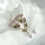 【紫色牽牛花x紫鋰輝石-水晶花耳環】九月生日花生日石 花言日和