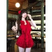 【夏天Summer】🔥 辣妹洋裝 名媛洋裝 露背紅色連衣裙女 紅色吊帶裙 紅色洋裝 掛脖洋裝 性感洋裝 紅色短裙 洋裝