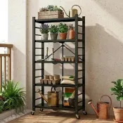 (店+)【STYLE 格調】免安裝展開即用摺疊置物架(附輪)-4層/5層 71cm面寬 收納架 廚房電器架 層架 陽台植栽架