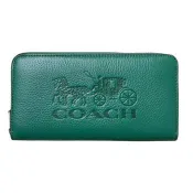 COACH 素面荔枝紋皮革拉鍊長夾－綠