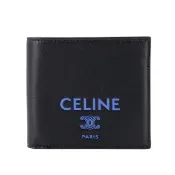 【CELINE】Logo Bi-fold 羊皮 卡夾 皮夾 短夾 黑色 藍色 10B653R24.GLK0