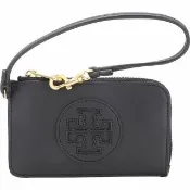 【TORY BURCH】Ella Bio 可吊掛雙T徽標皮革拉鍊卡片夾 零錢包(黑色 卡夾 TB)