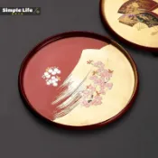 日本進口箔一漆器茶盤圓托盤手工金箔水果點心缽結婚奉茶盤子禮盒